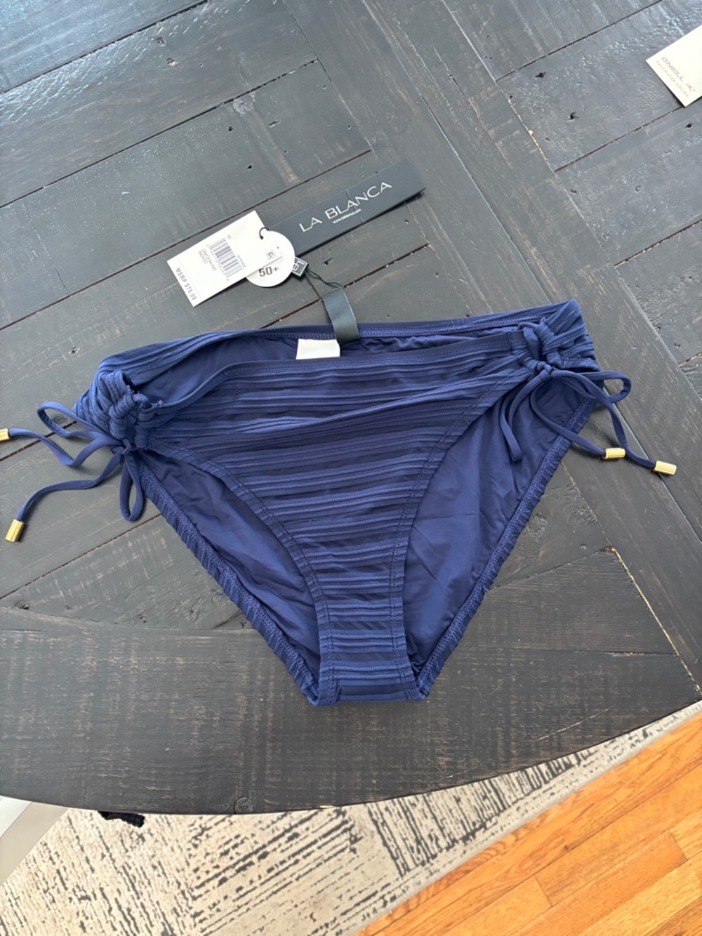 La Blanca Navy Textured Side-Tie Bikini Bottoms - New with Tags